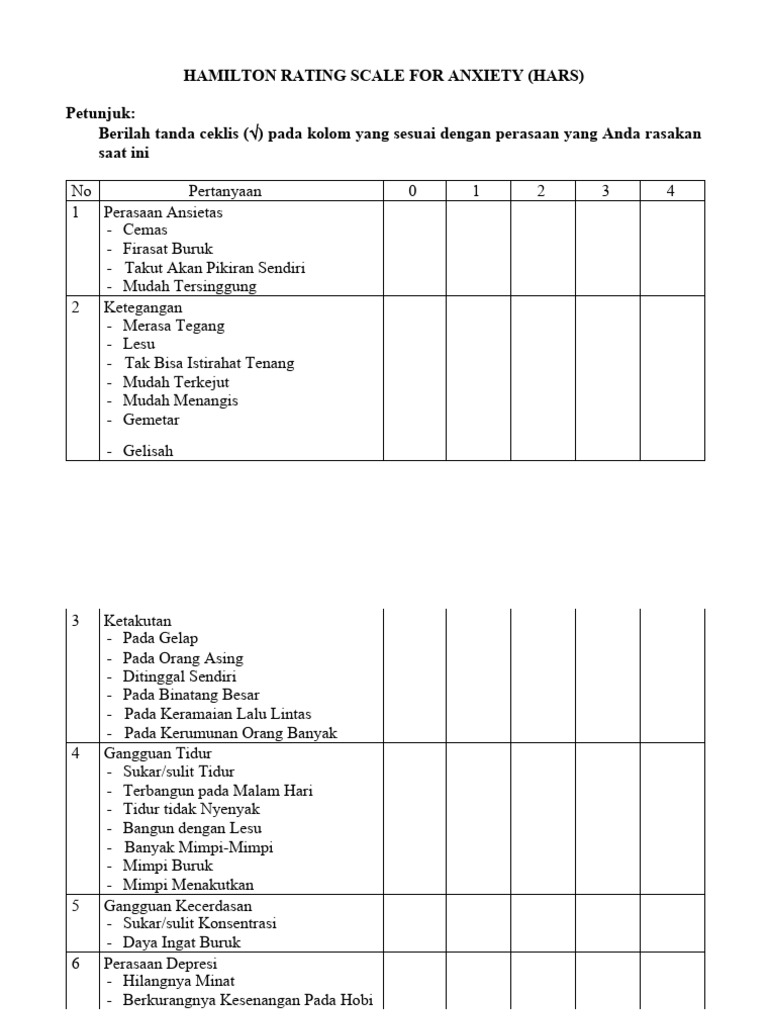 Skala Penilaian Kecemasan Hamilton | PDF