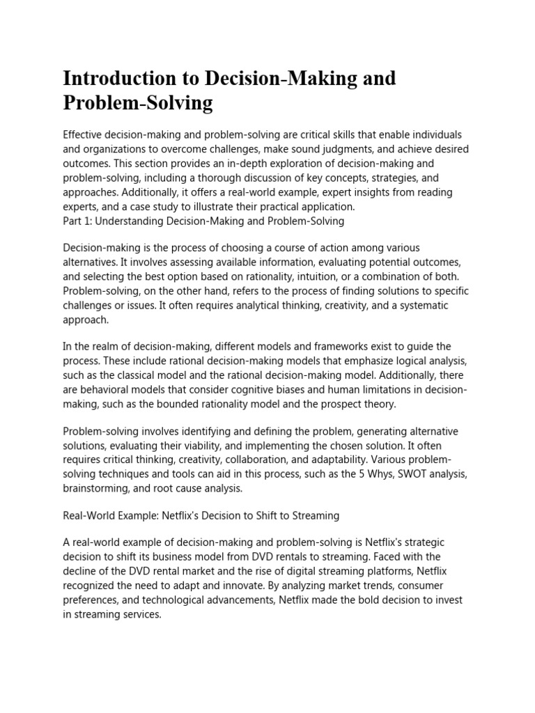 Decision-Making and Problem-Solving Insights | PDF | Decision Making ...