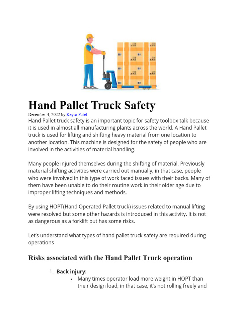 Hand Pallet Truck Safety PDF Personal Protective Equipment Truck
