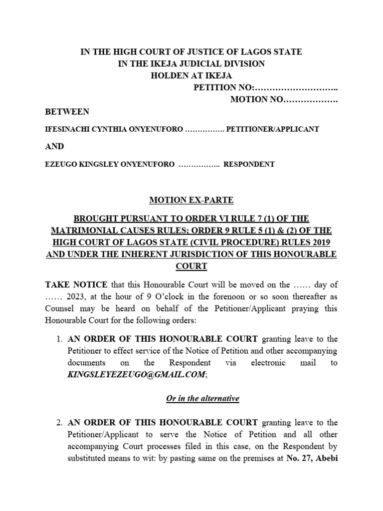 Motion for Substituted Service in Divorce | PDF | Lawsuit | Service Of ...