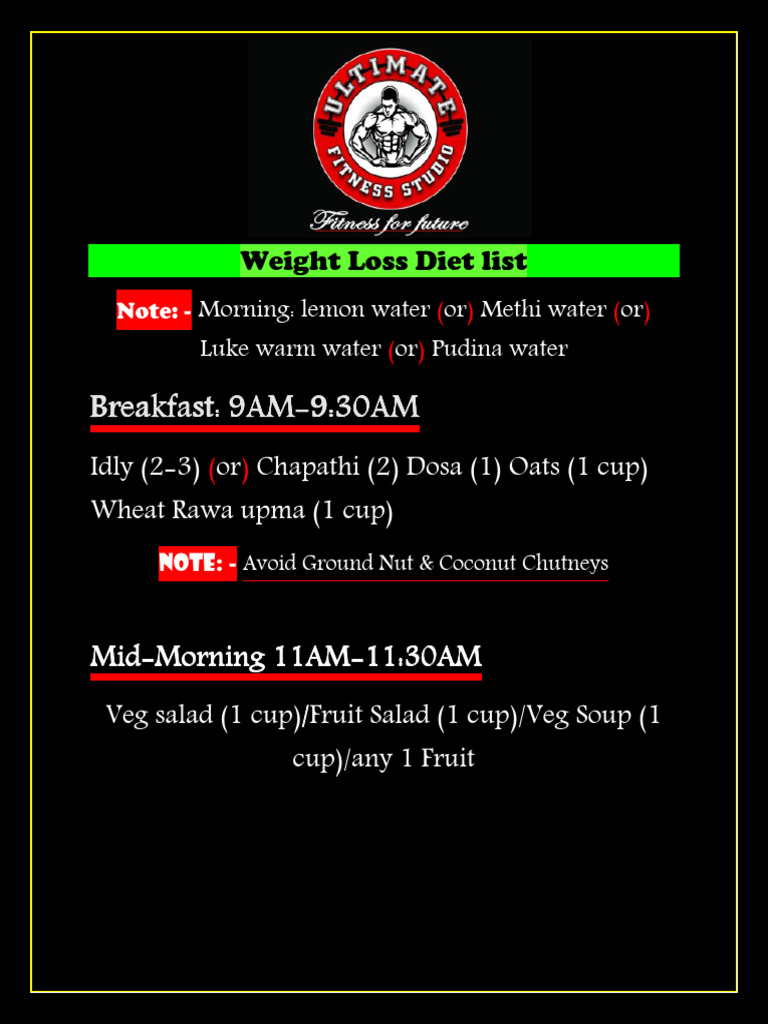 Weight Loss Diet List Updated | PDF | Lunch | Vegetables