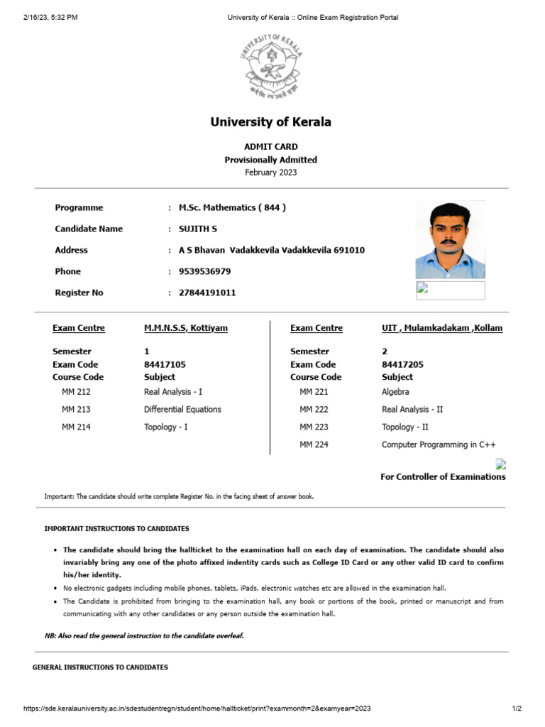 Msckerala online exam registration portal pdf
