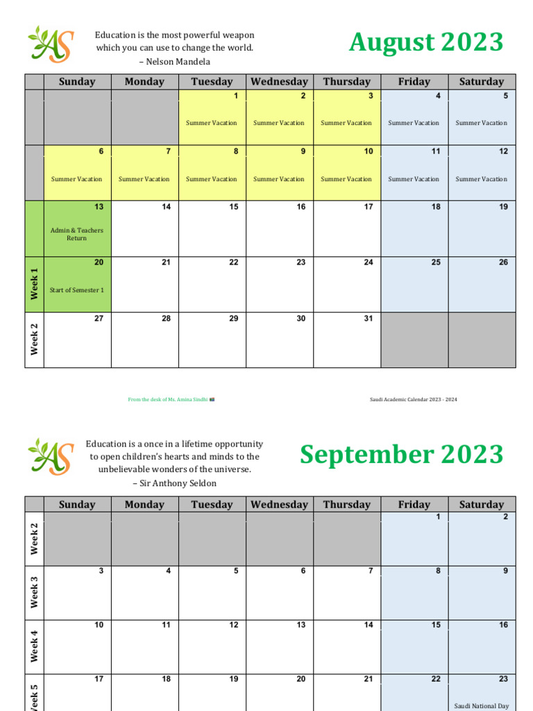 Saudi Academic Calendar 20232024 PDF Academic Term Holidays