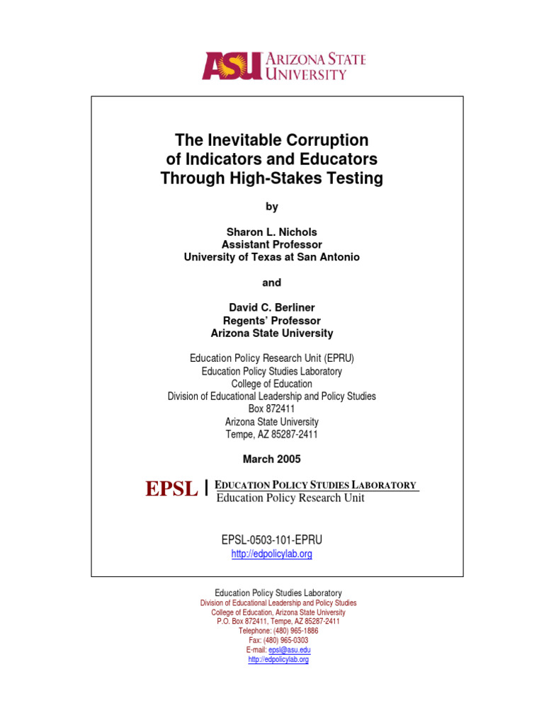 High-Stakes Testing Corruption in Education | PDF | Standardized Tests ...
