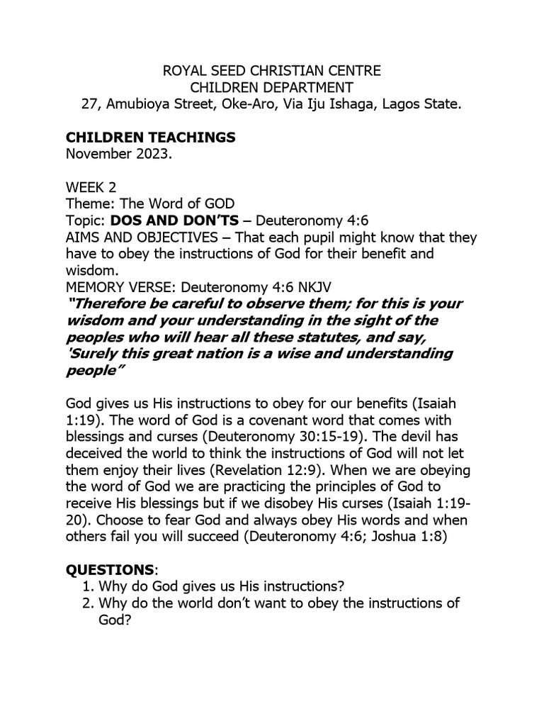 Children teachings november 2023 download free pdf book of