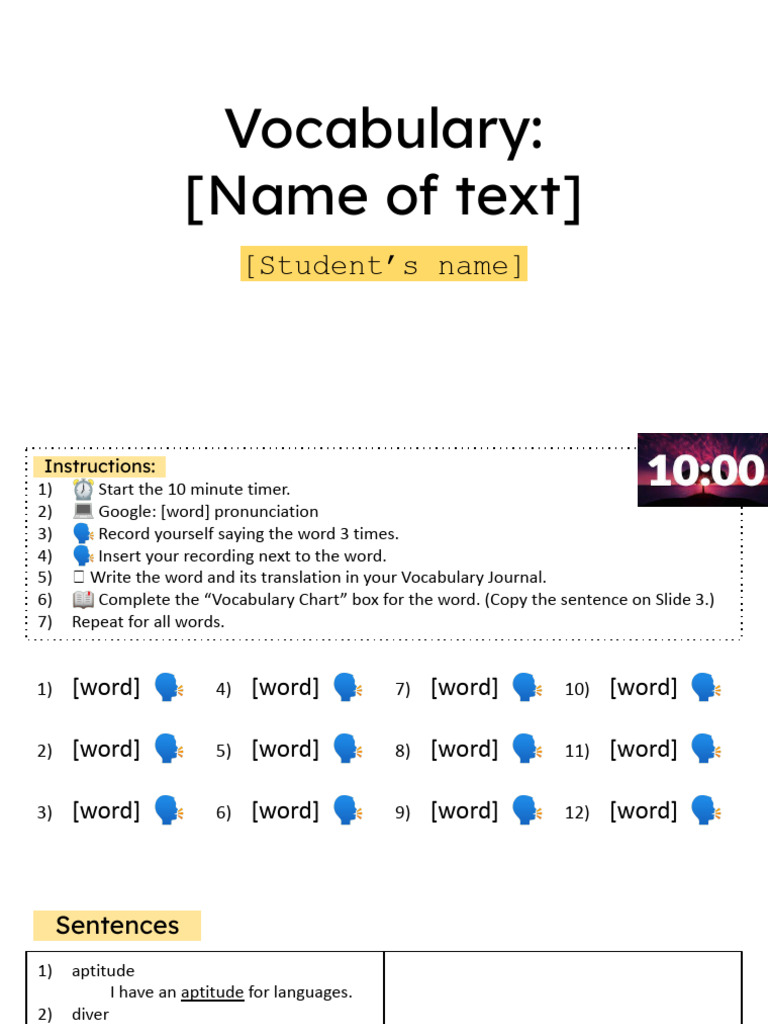 Vocabulary Template PDF