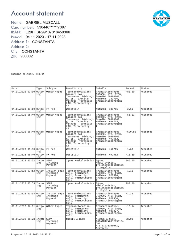 November 2023 Account Transactions | PDF | Personal Finance | Banking