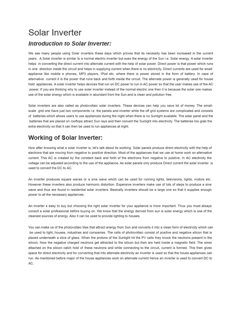 Solar Inverter Circuit Overview | PDF | Solar Panel | Photovoltaic System