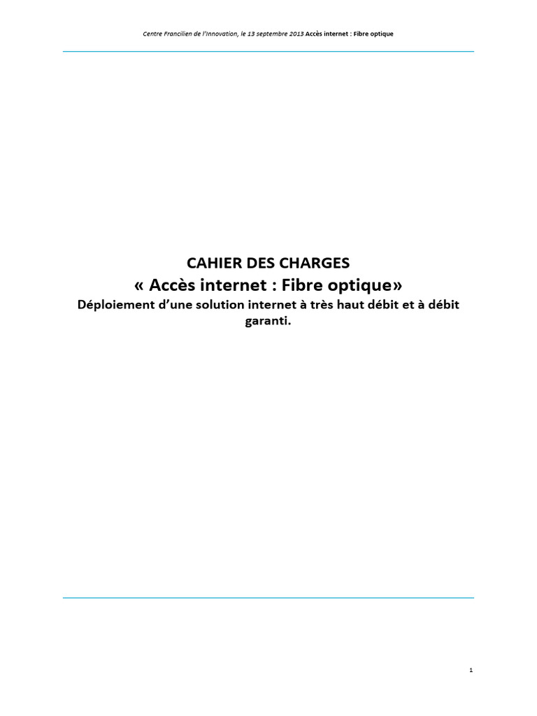 Cahier des charges : Fibre optique 100Mb/s | PDF | Haut débit | l'Internet