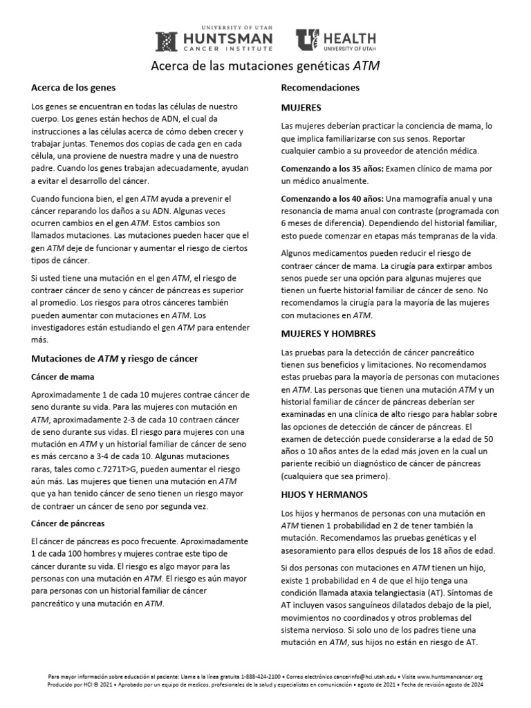 About Atm Gene Mutations Spanish | PDF | Cáncer de mama | Cáncer