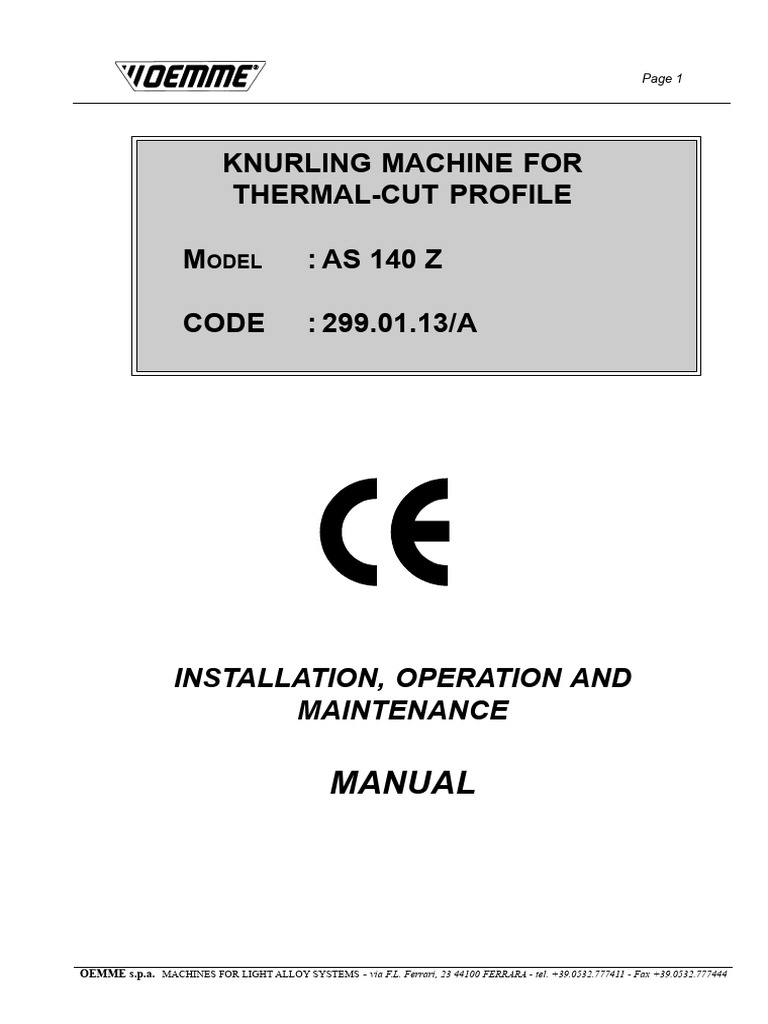 Knurling Machine For ThermalCut Profile M AS 140 Z Code 299.01.13/A