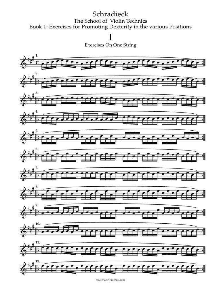 Schradieck The School of Violin Technics BOOK 1 EX 1 Partitura Completa ...