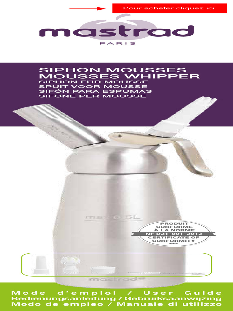 Sipon Mastrad 0,5L – Pour Chantilly Et Mousse – Occasion