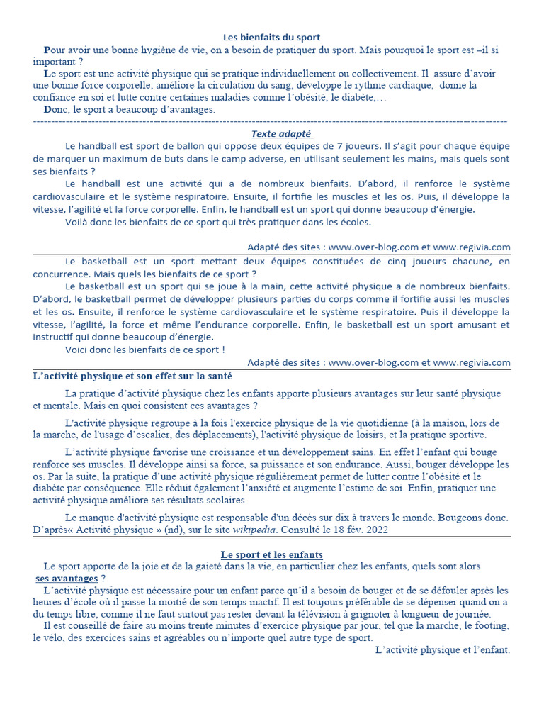 Bienfaits du sport sur la santé | PDF | Des sports