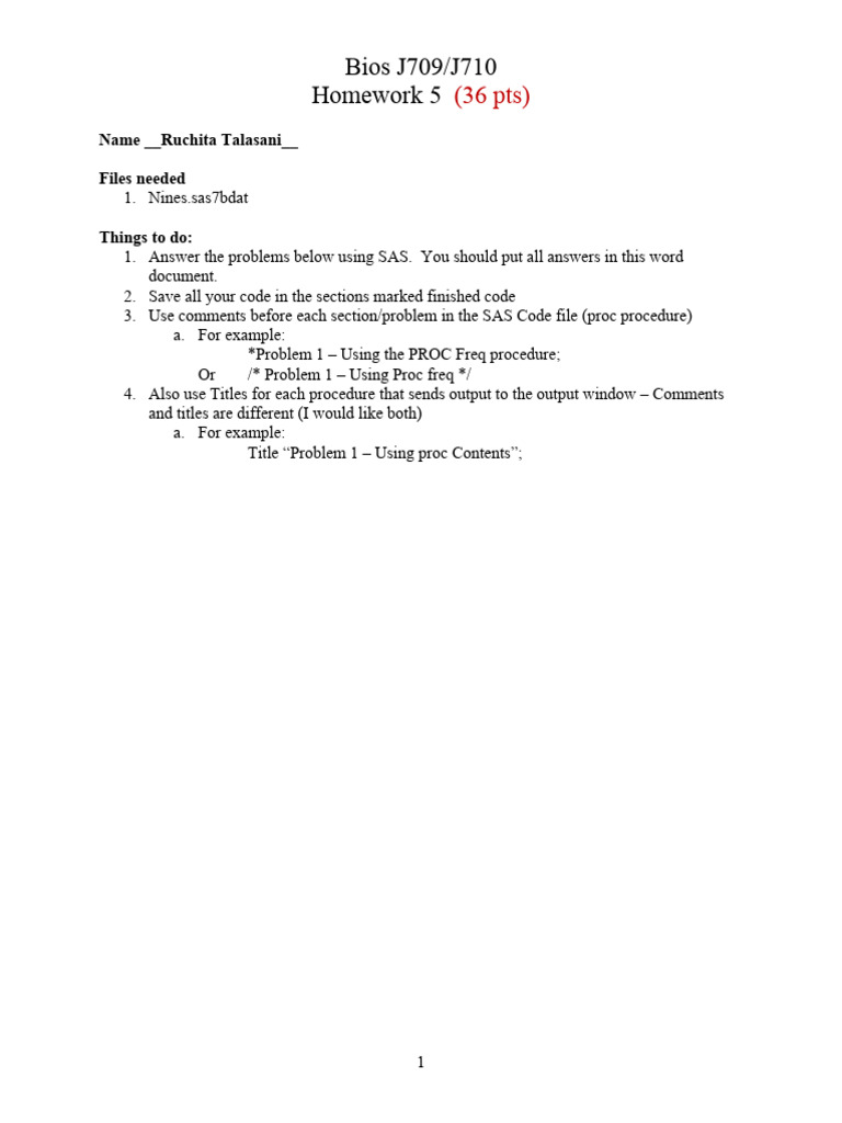 SAS Homework 5: Data Manipulation Tasks | PDF | Diastole | Blood Pressure