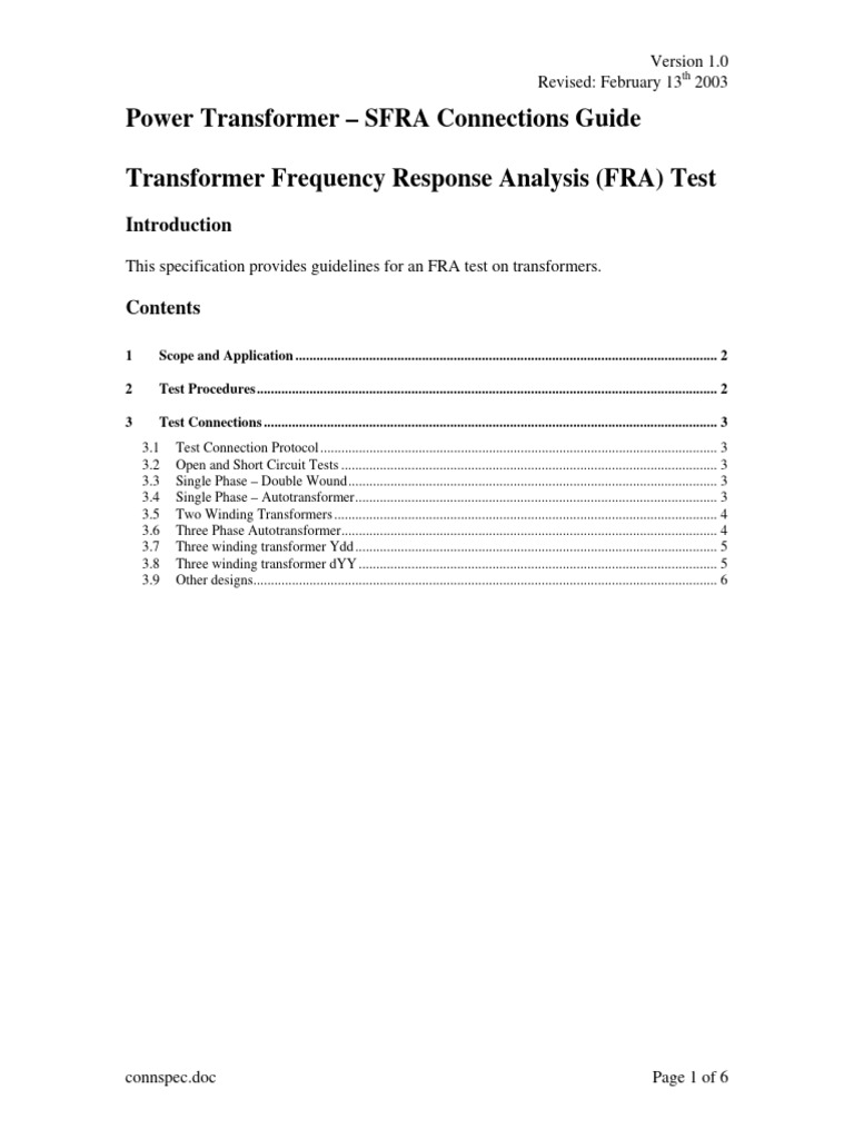 SFRA Connections Guide | PDF | Transformer | Power Engineering