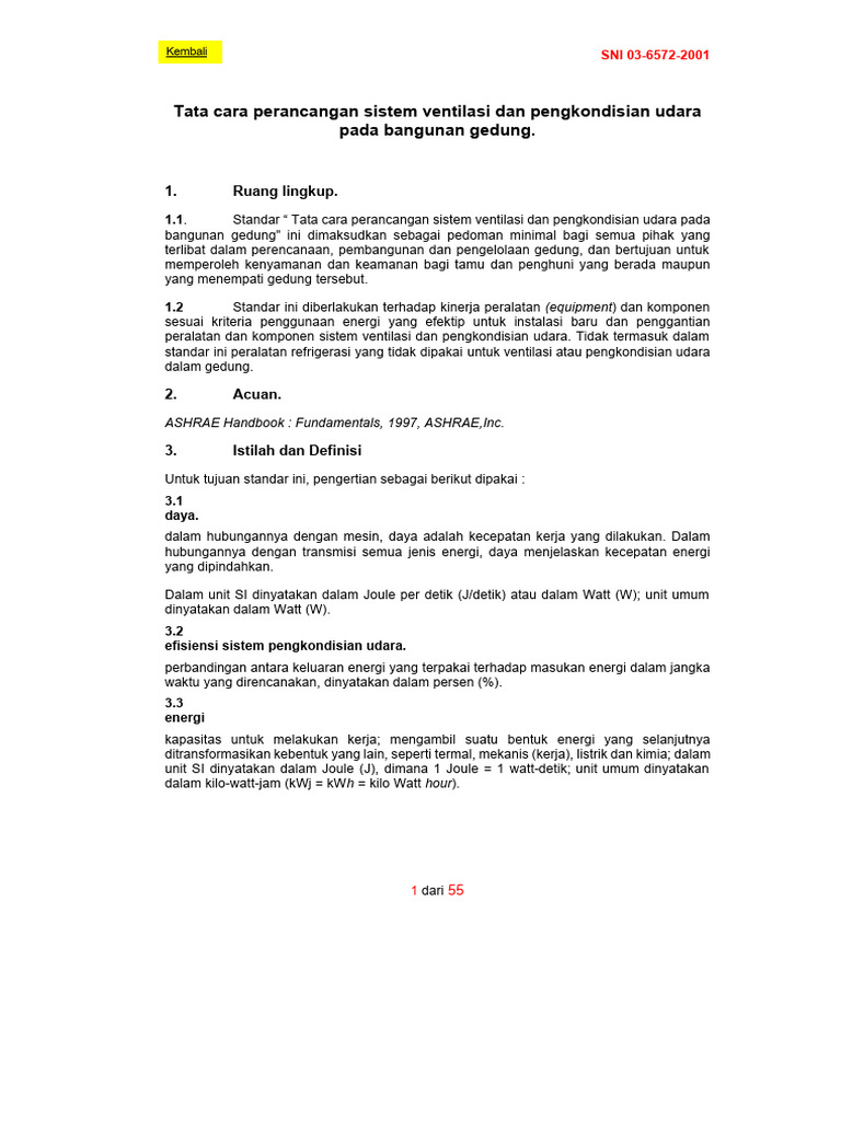 Pedoman SNI Ventilasi Gedung | PDF