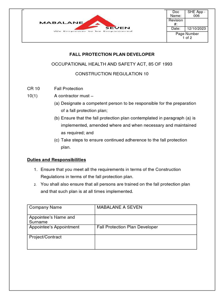 Fall Protection Plan for Construction | PDF | Government | Justice