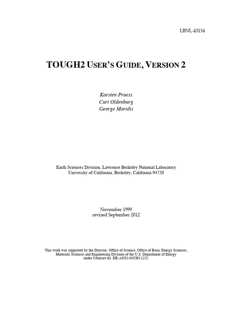 TOUGH2 V2 Users Guide | PDF | Equations | Physical Sciences