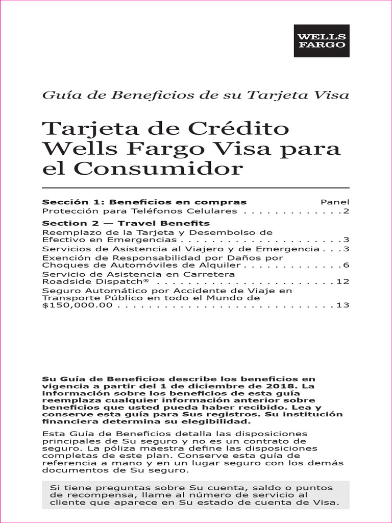 Beneficios de VISA Wells Fargo PDF Visa Inc. Tarjeta de crédito