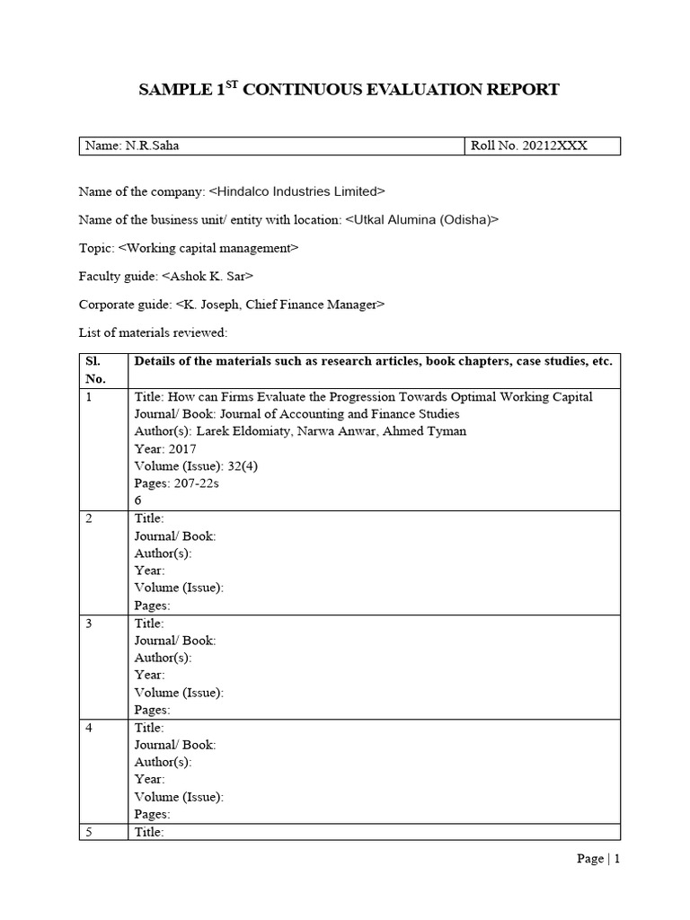 Utkal Alumina Working Capital Report | PDF | Economies | Business