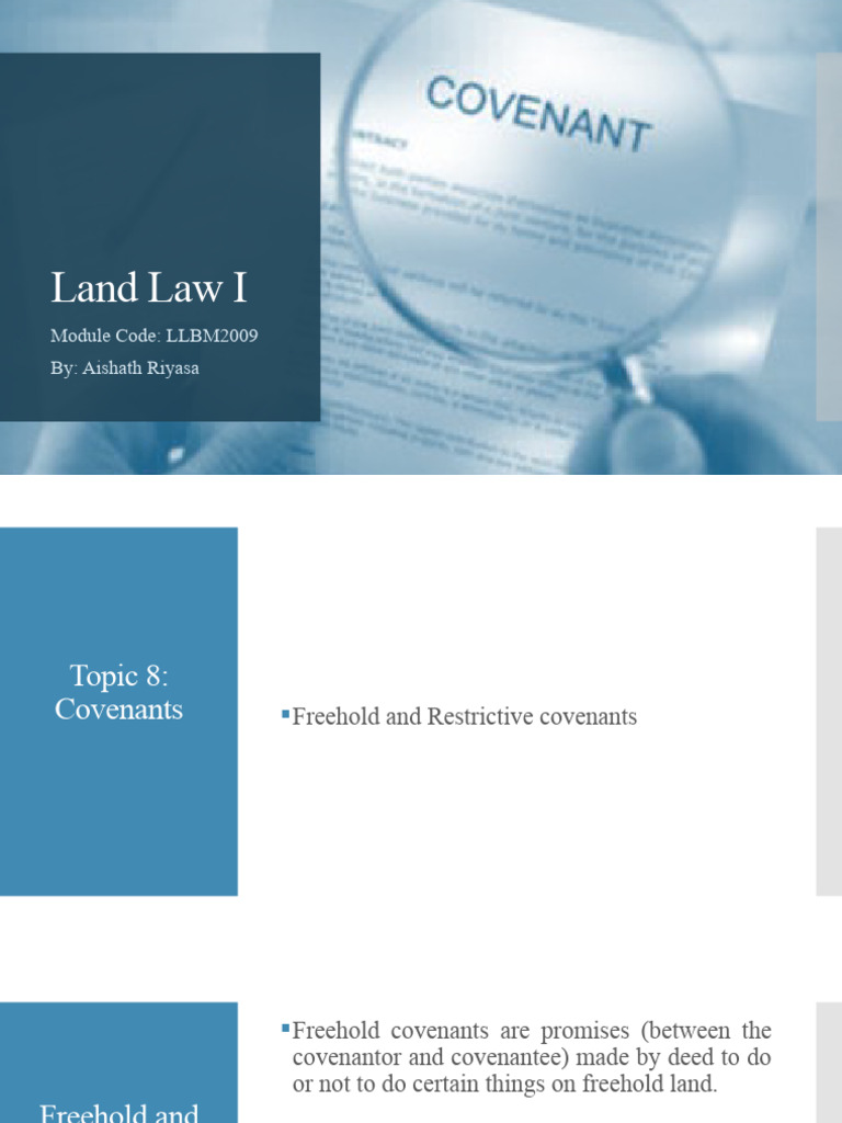 Land Law Freehold Covenants PDF Covenant (Law) Equity (Law)