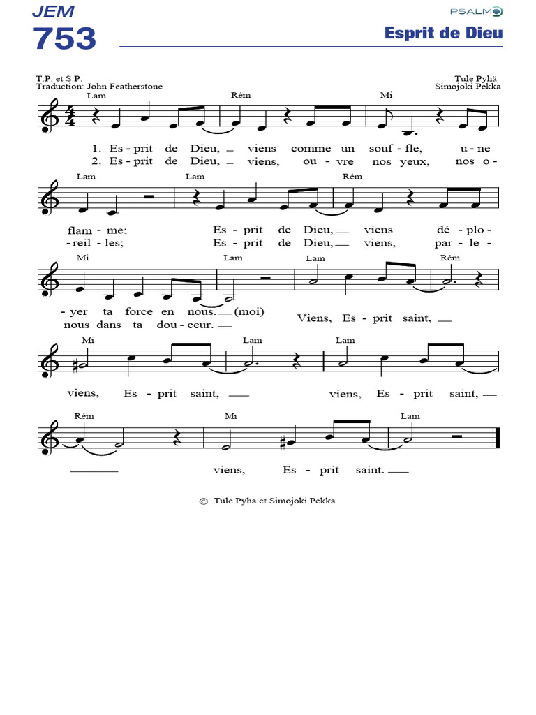 Paroles et partition Esprit de Dieu | PDF