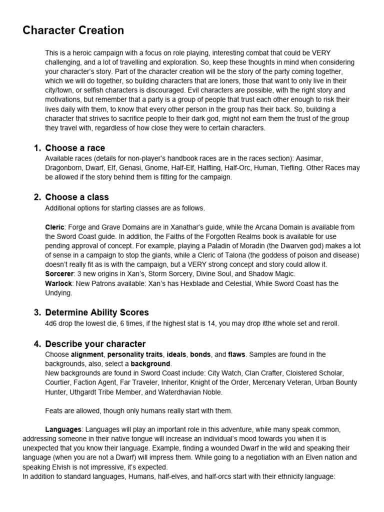 Character Creation Rules PDF Dwarf (Dungeons & Dragons) Dungeons