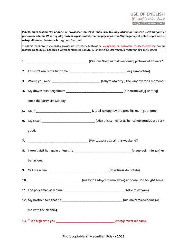 Revision Bank - Sentences | PDF