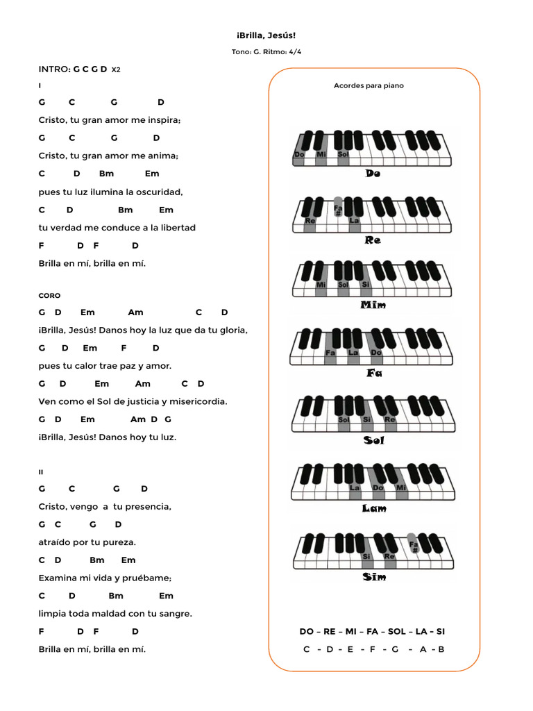 ¡Brilla, Jesús! Acordes Piano PDF