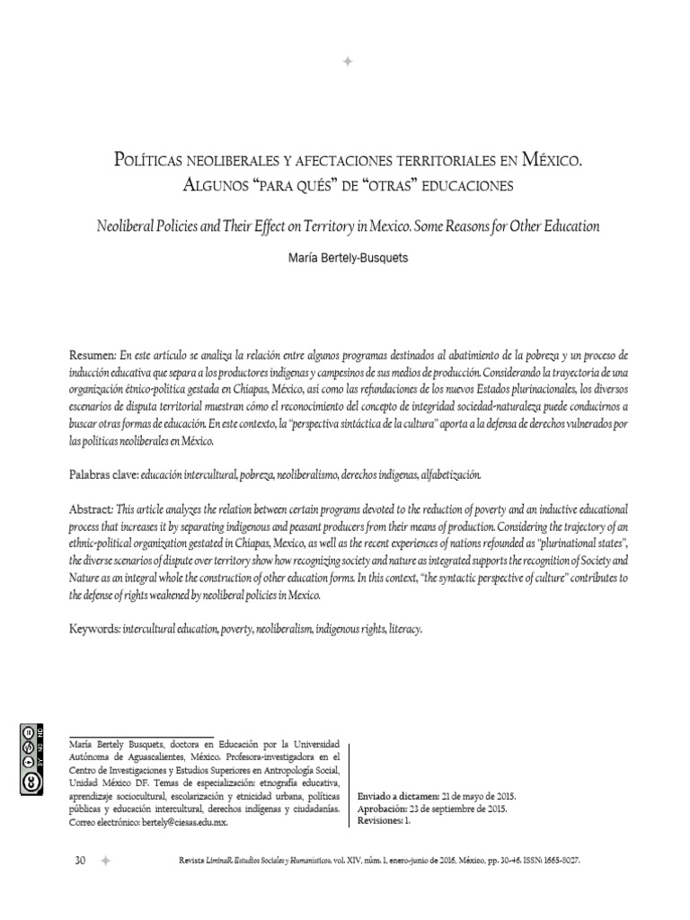 Neoliberalismo y Educación en México | PDF | México | Pobreza