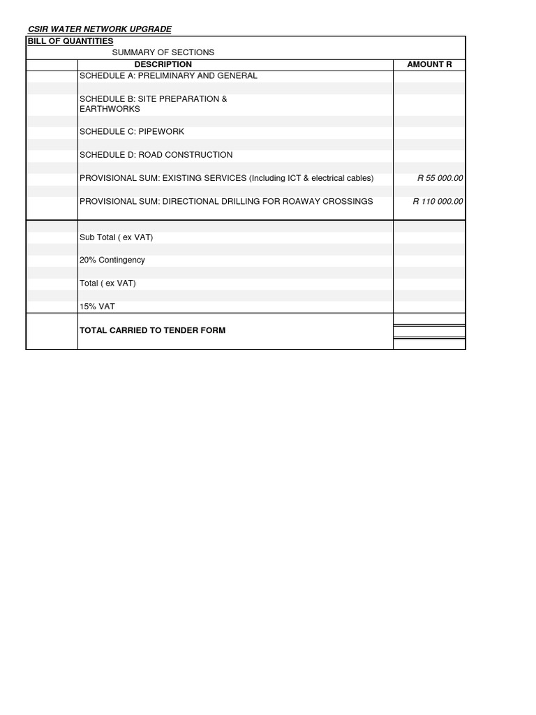 BOQ water reticulation | PDF | Road | Pipe (Fluid Conveyance)