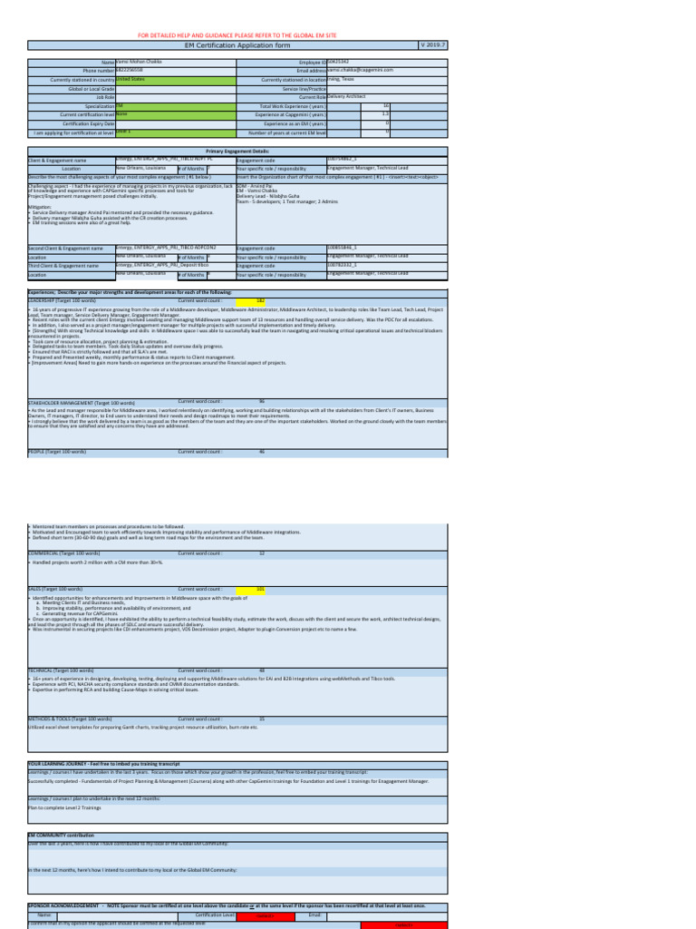 EM Certification Application for Vamsi Chakka | PDF | Business