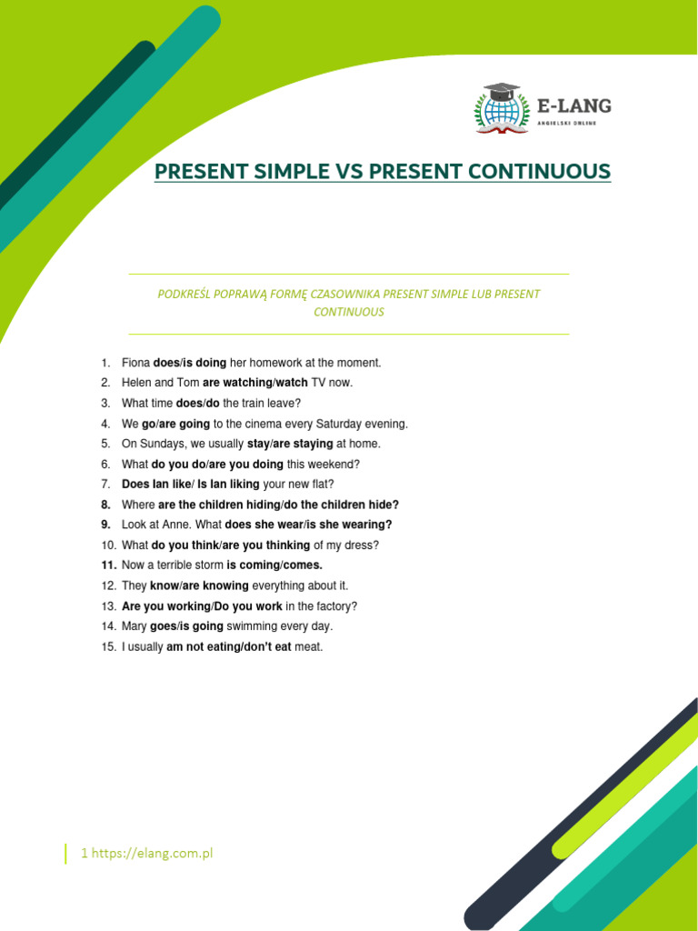 Present Simple vs Continuous Exercises | PDF | Language Arts & Discipline