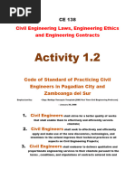 CE 138 Activity 1.2 Code of Standard of Practicing Civil Engineers in Pagadian City and Zamboanga Del Sur