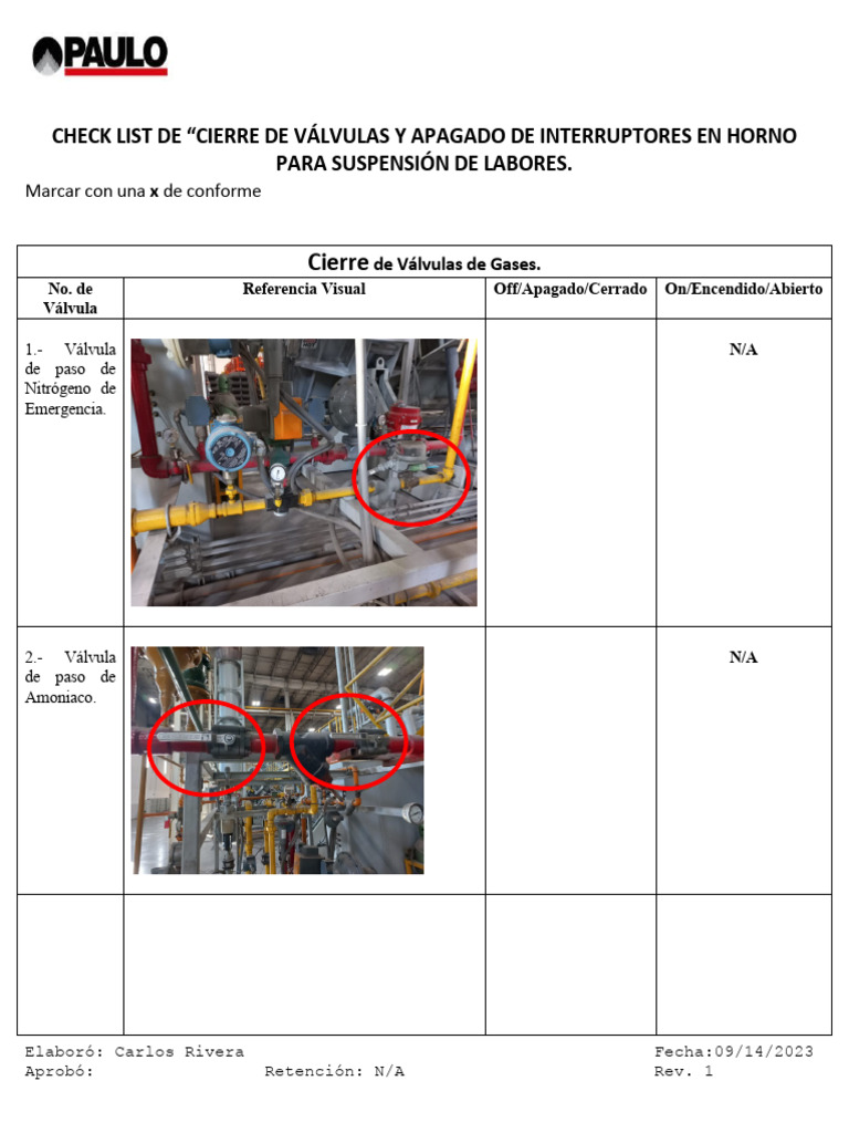CHECK LIST ON_OFF VALVULAS E INTERRUPTORES | PDF | Gases