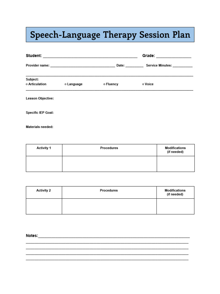 Speech-Language Therapy Session Plan | PDF