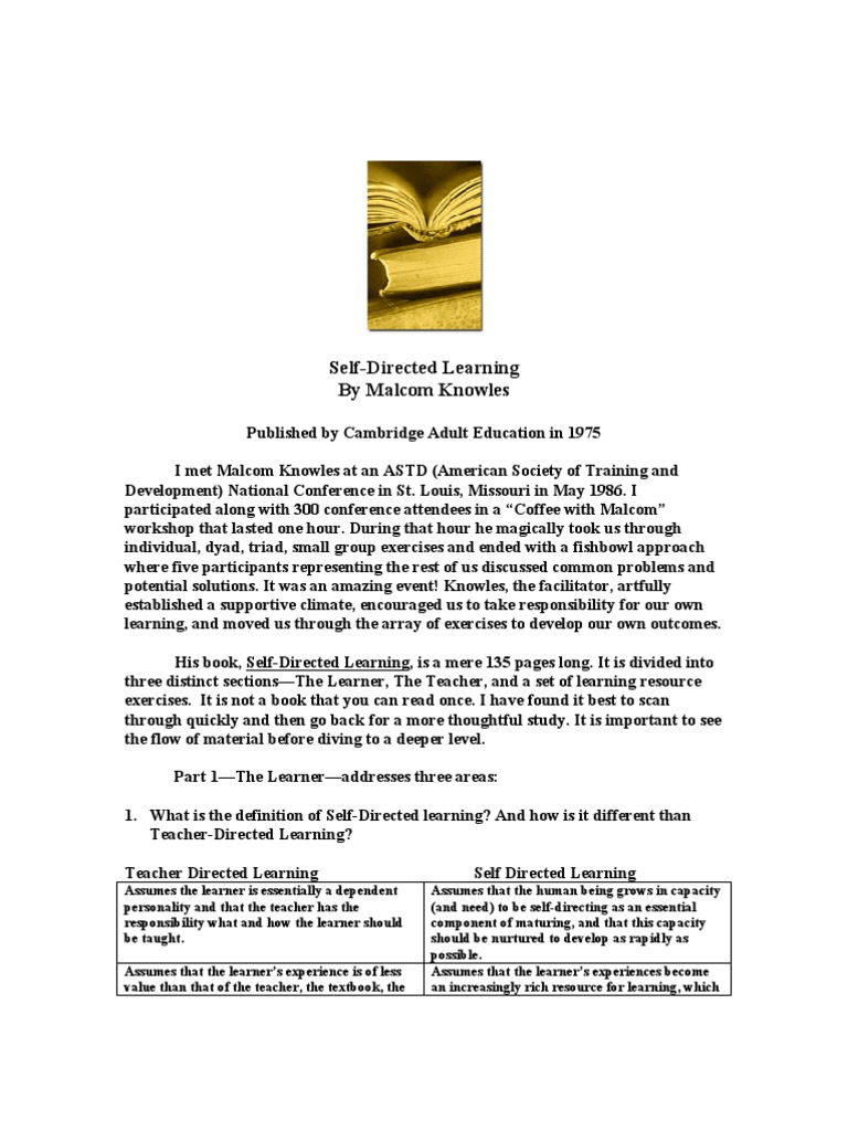 Self Directed Learning Malcom Knowles Pdf Learning Teachers