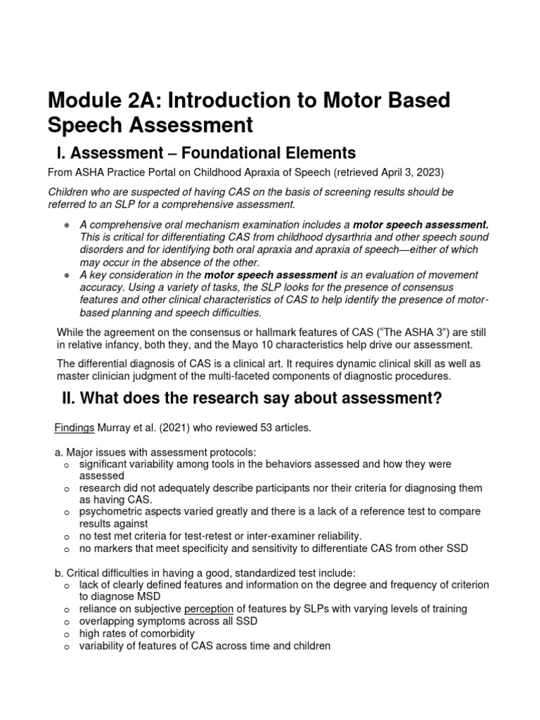 Module 2A Introduction To Motor Based Assessment Handout | PDF ...