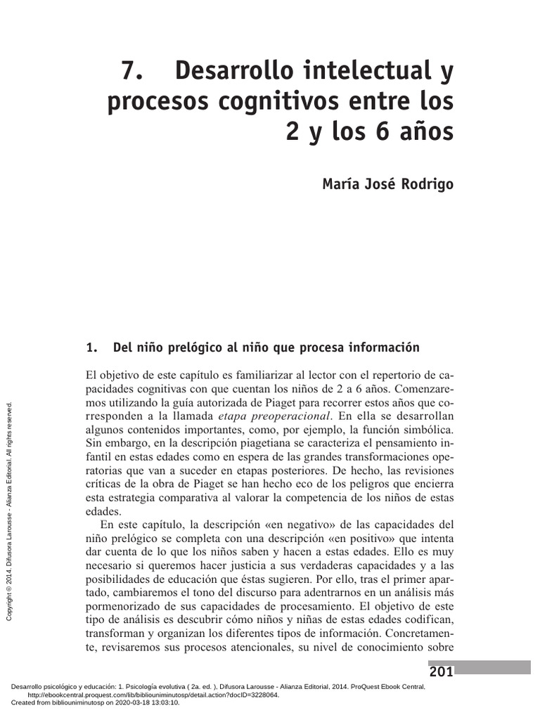 Capítulo 7. Desarrollo Intelectual y Procesos Cognitivos Entre Los 2 y ...