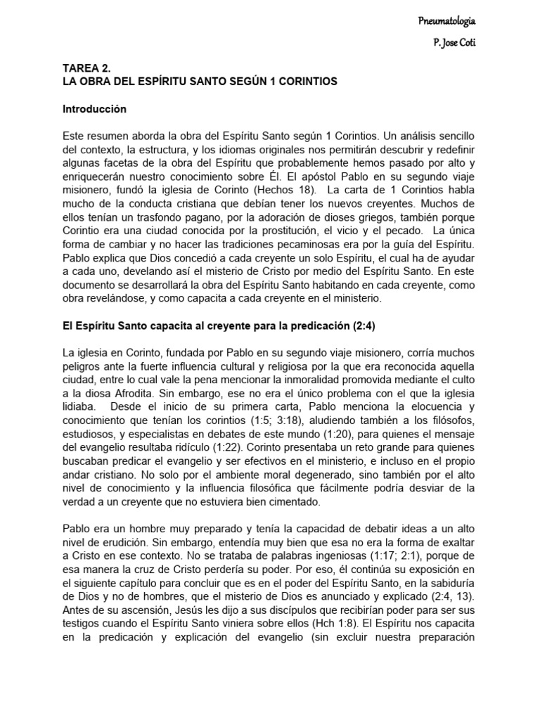 La obra del Espíritu Santo en 1 Corintios | PDF | espíritu Santo | Jesús