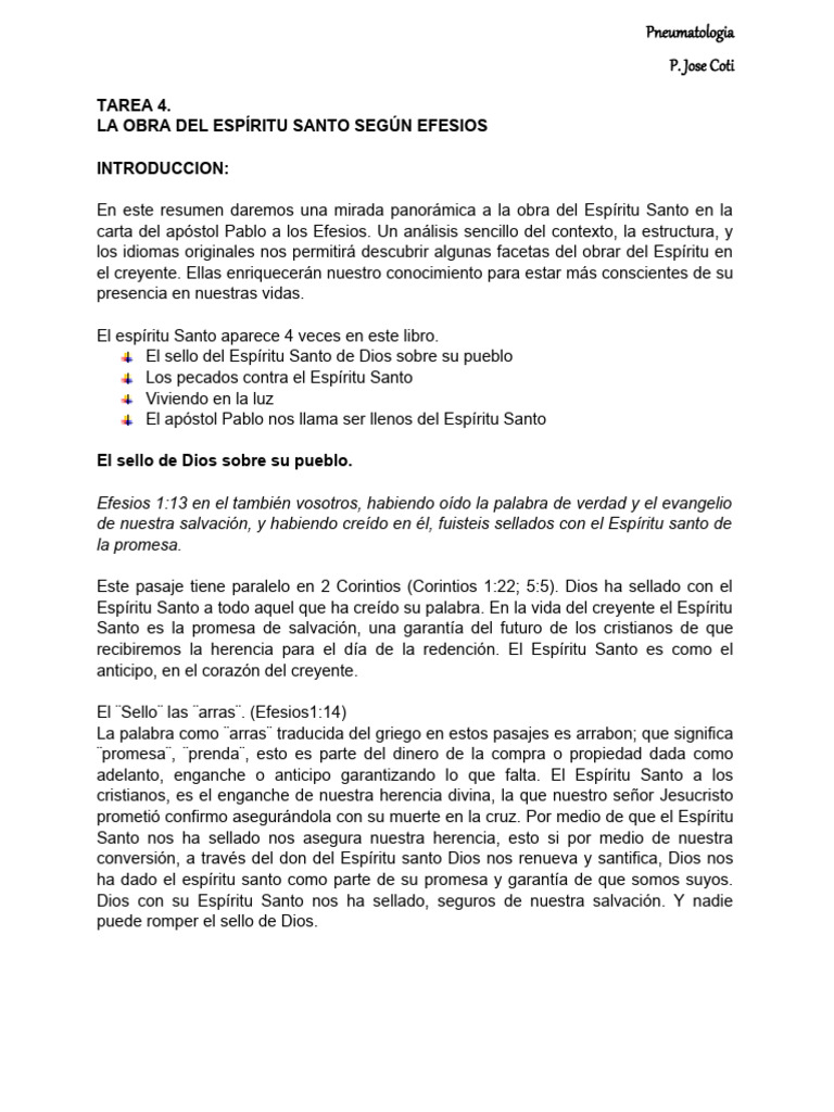 Tarea 4. La obra del Espiritu Santo en el libro de Efesios | PDF ...