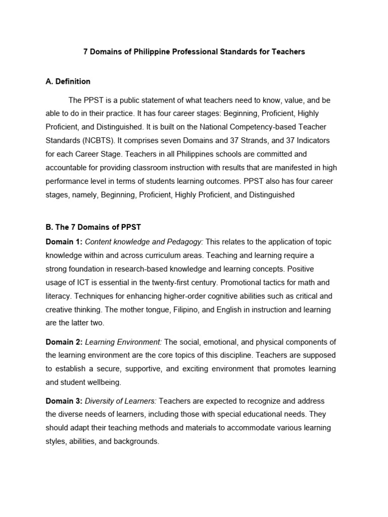 Overview of PPST's 7 Teaching Domains | PDF | Teachers | Learning