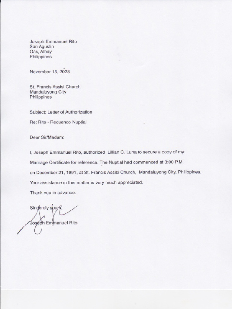 Authorization St. Francis Assisi Church PDF