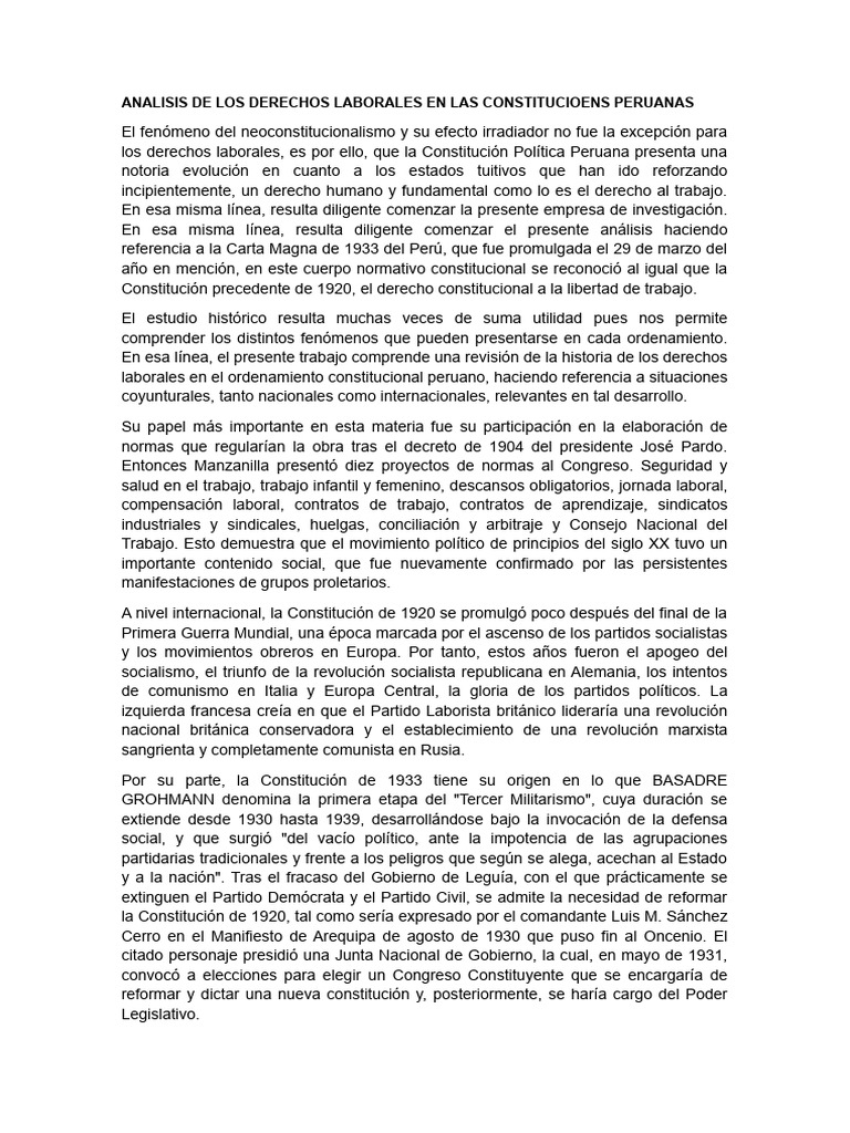 Derechos Laborales en las Constituciones Peruanas | PDF | Derecho ...