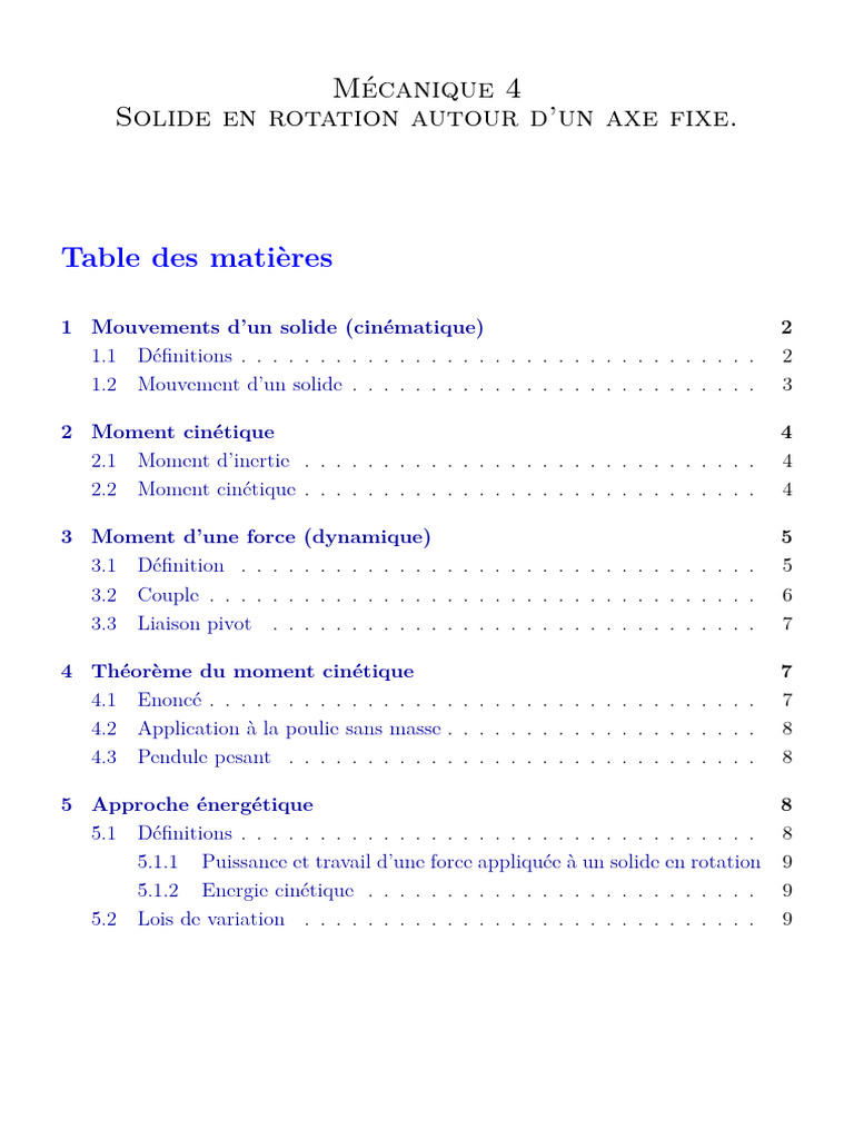 Mécanique des solides en rotation | PDF | Rotation | Moment d'une force