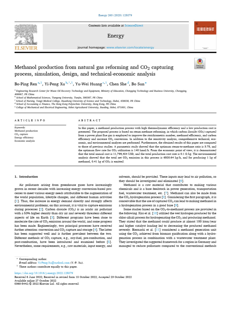 Methanol Production via CO2 Capture | PDF | Carbon Dioxide | Chemical ...