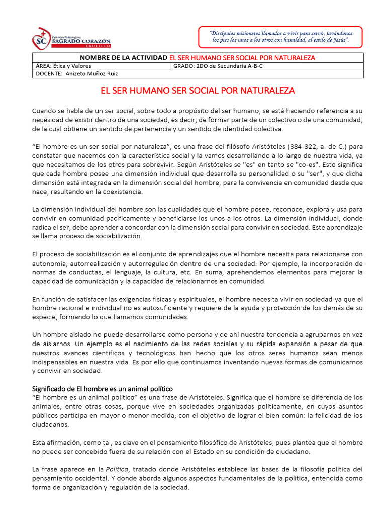El Ser Humano: Social por Naturaleza | PDF | Sociedad | Aristóteles