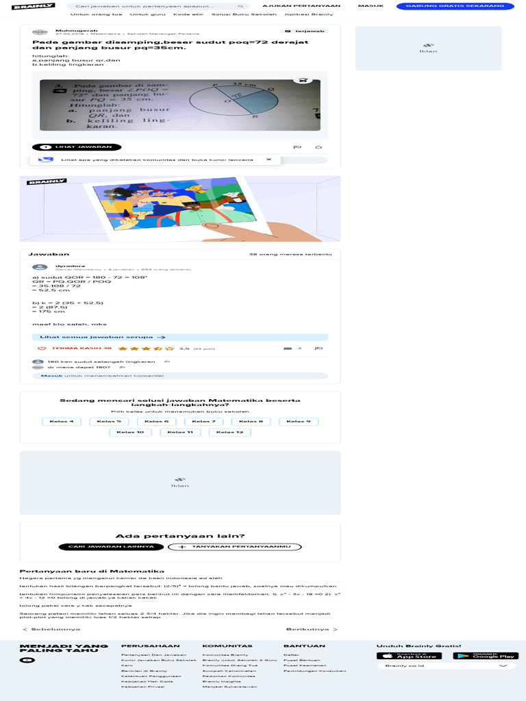 Pada Gambar Disamping, Besar Sudut Poq 72 Derajat Dan Panjang Busur PQ