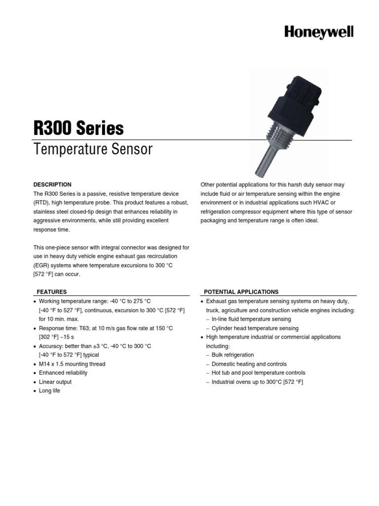 R300 Series High Temp RTD Sensor | PDF | Electrical Connector | Sensor